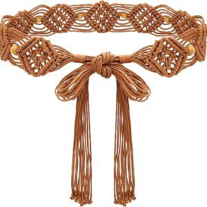 Boho Woven Waist Belt for Women Adjustable 170cm Beaded Dresses Outfits
